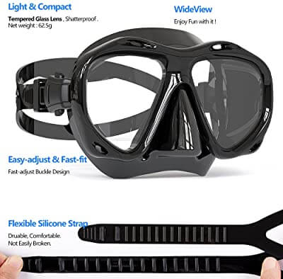 COPOZZ Tempered Glass Snorkel Mask Info