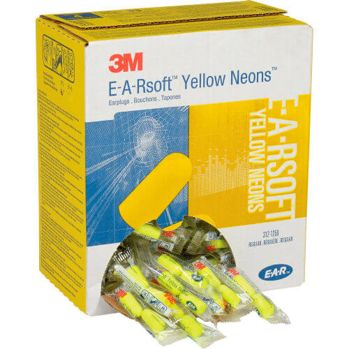 THE BEST MULTI PURPOSE EARPLUGS FOR SLEEPING: 3M E-A-RSoft Yellow Neons Foam Earplugs Box