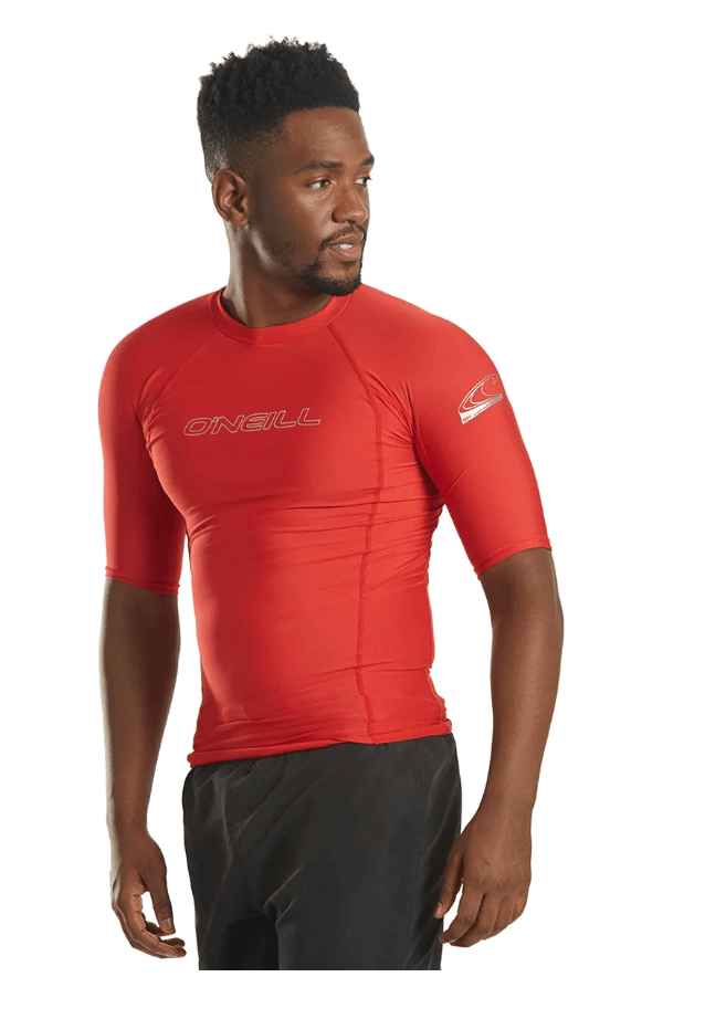 Best Men’s Slim Fitting Swim Shirt: O'Neill Men's Basic Skins Short Sleeve Sun Shirt Red
